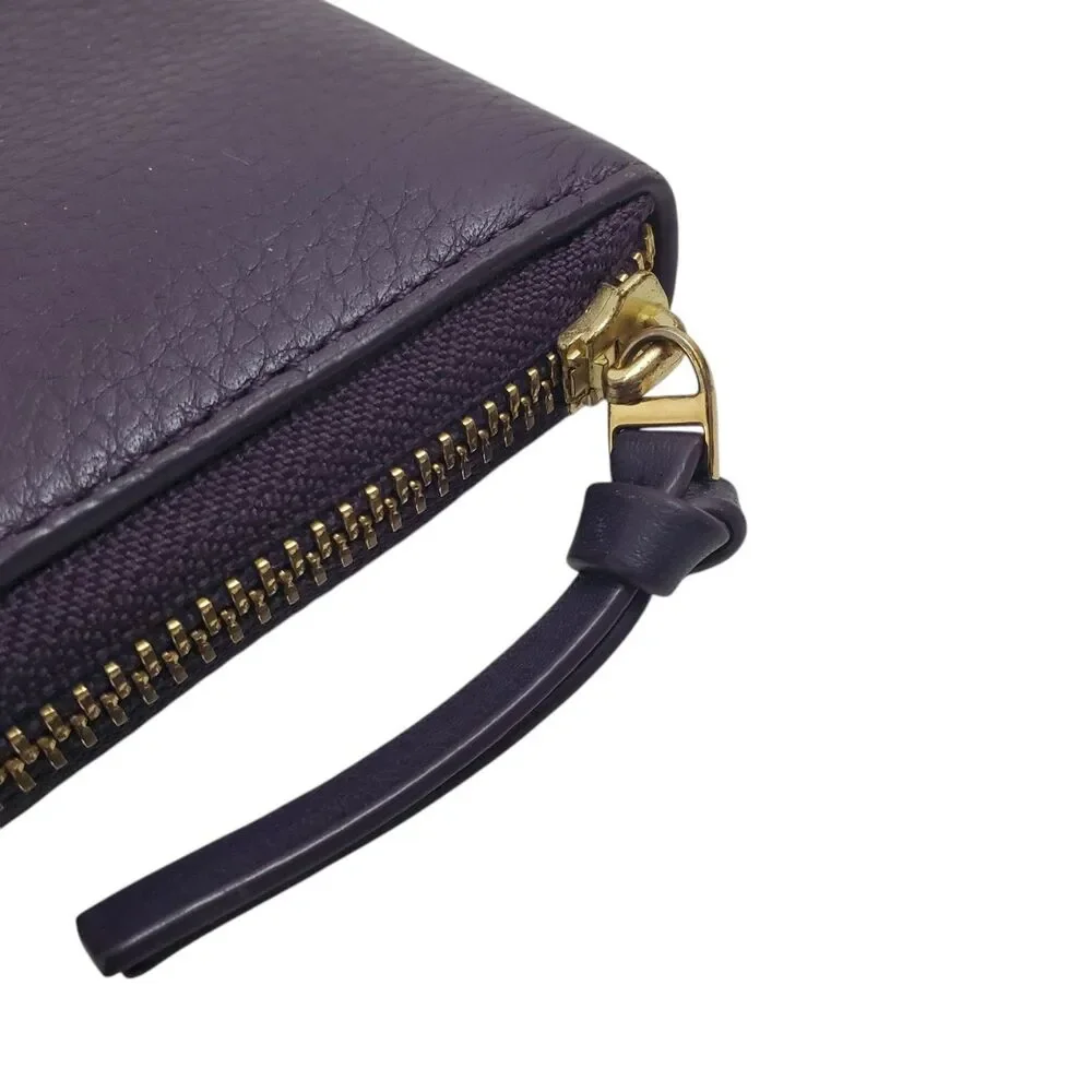 TORY BURCH Wallet Blue Pebble Leather Zip Around Envelope Gold Logo Boho